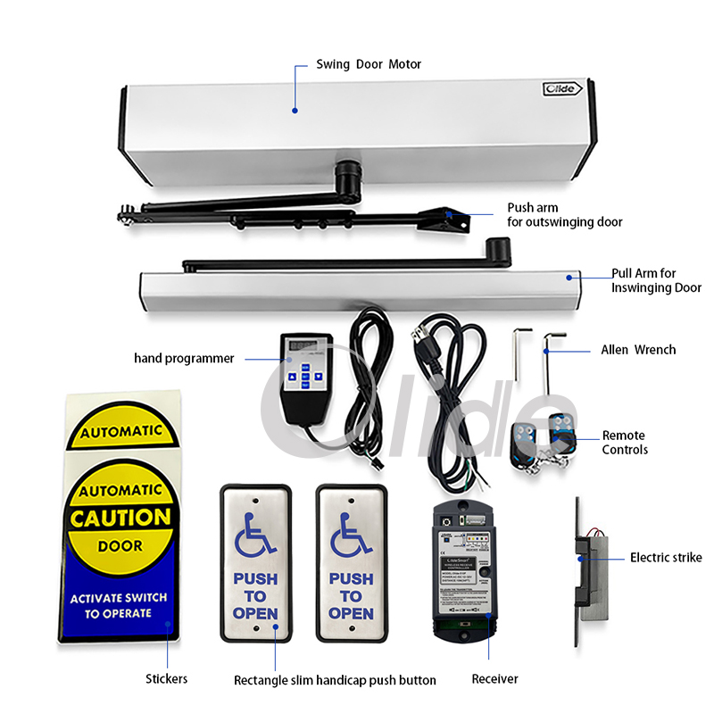 olide 120B automatic door opener with hadicapped push button and electric strike